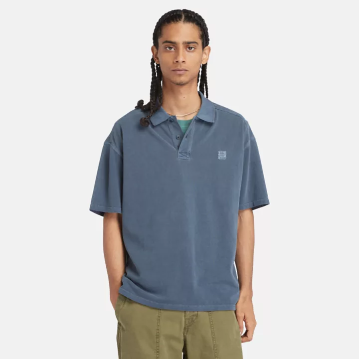 Polo court teint en plongée pour homme en bleu marine