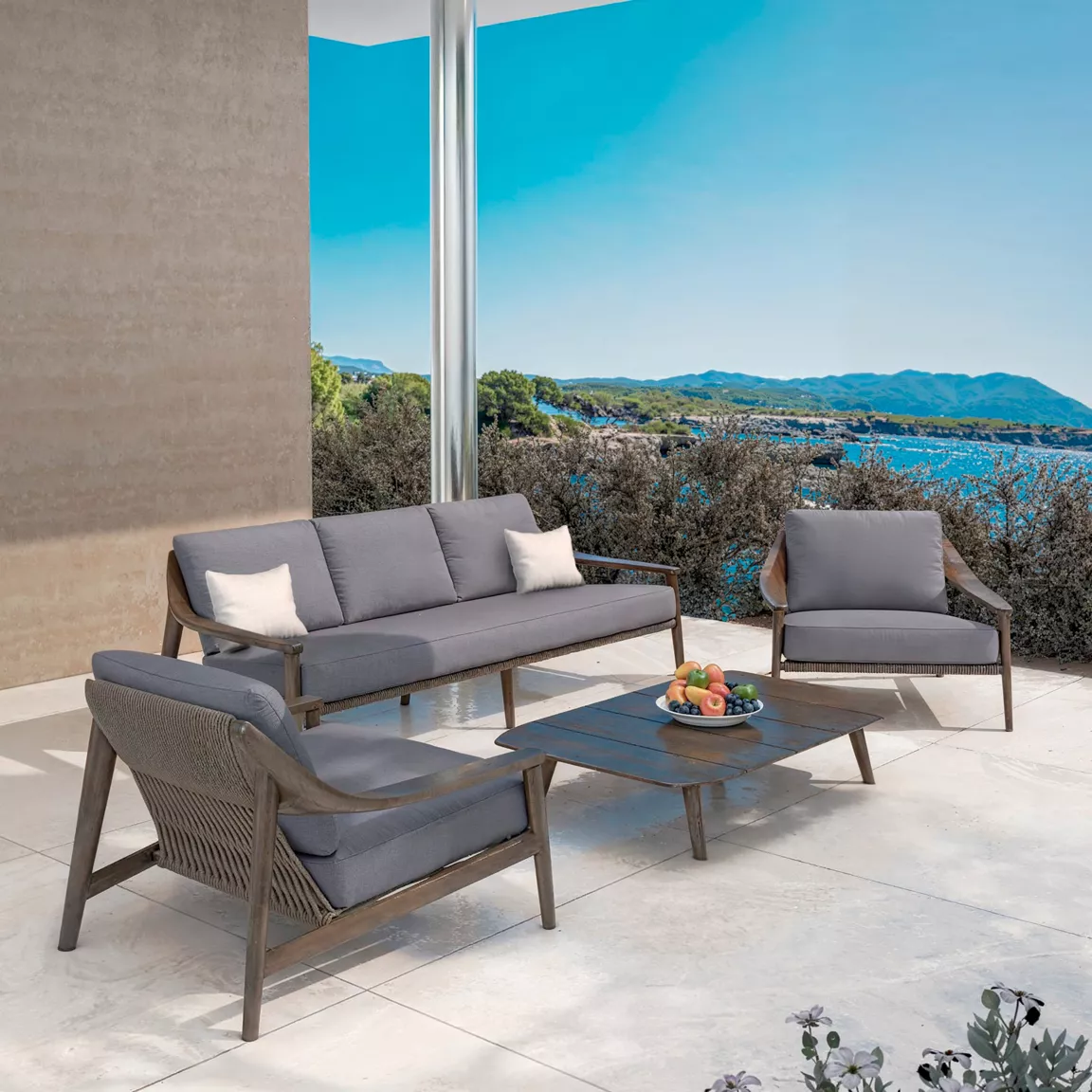 Canapé de jardin en bois teck 3 places Cap Ferrat Gris