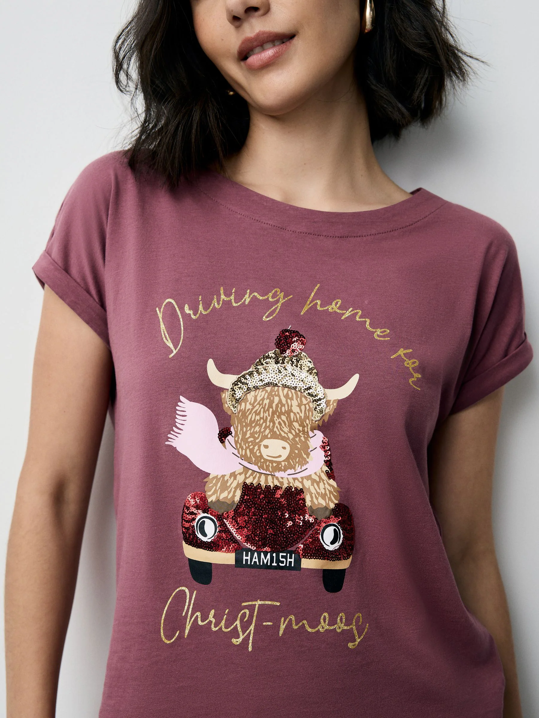 Roze Kerstmis Hamish - T-shirt met kapmouwtjes