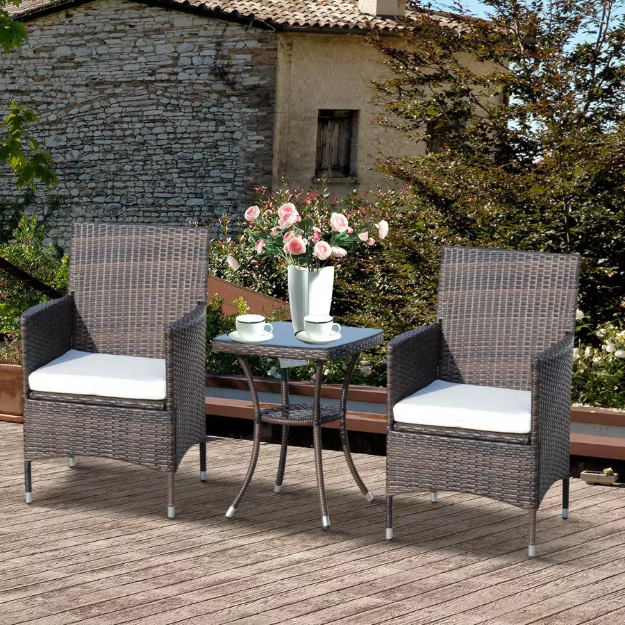 Outsunny Rattan-Sitzgruppe als 3-teiliges Set braun