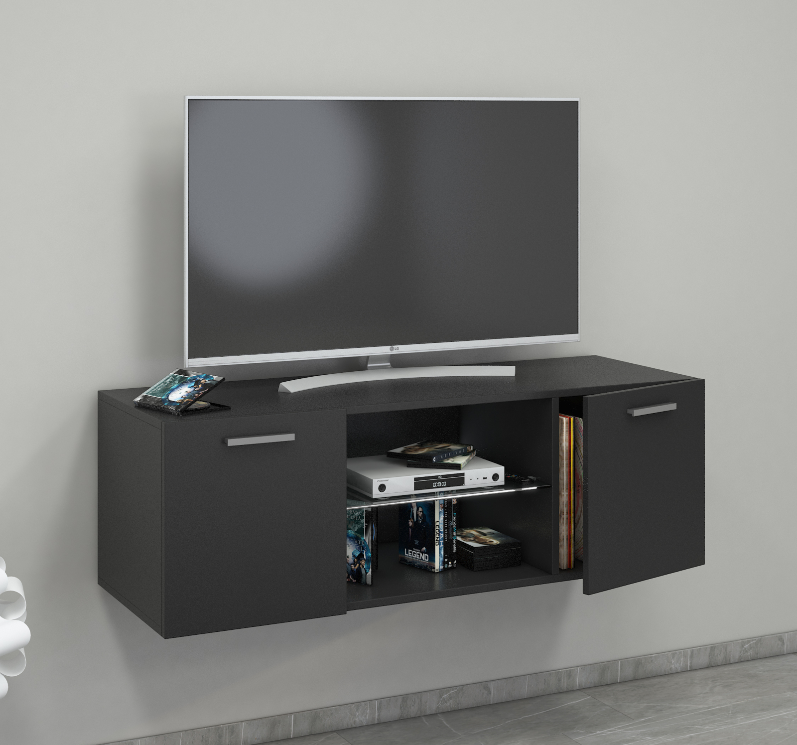 TV-Lowboard JUSA - schwarz -2 Türen - 115 cm breit