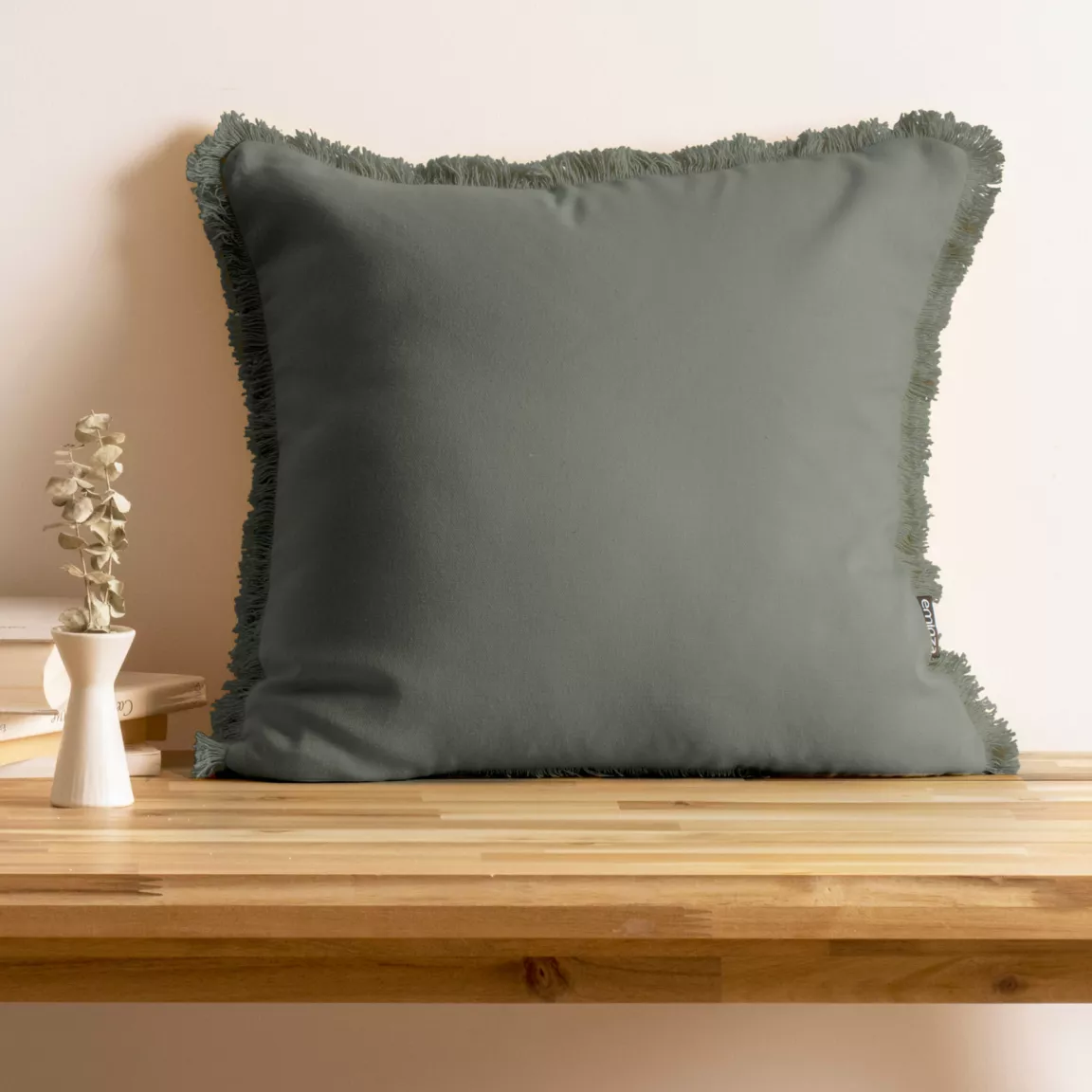 Coussin carré coton (45 x 45 cm) Pixel franges Vert kaki