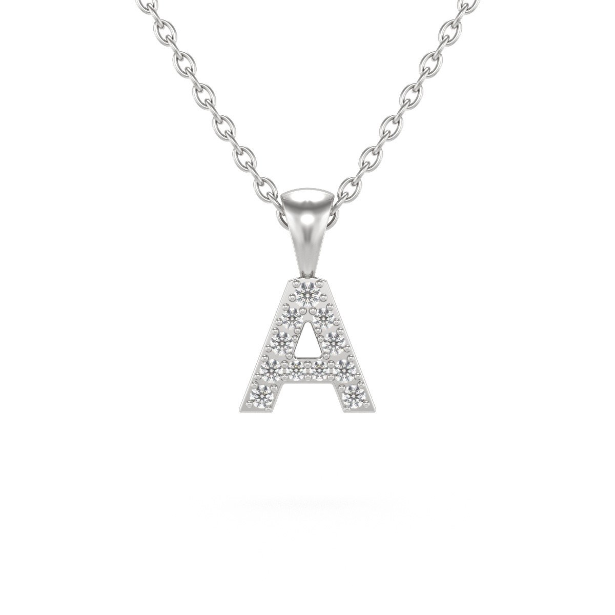 Collier Pendentif ADEN Lettre A Or 750 Blanc Diamant Chaine Or 750 incluse 0.72grs