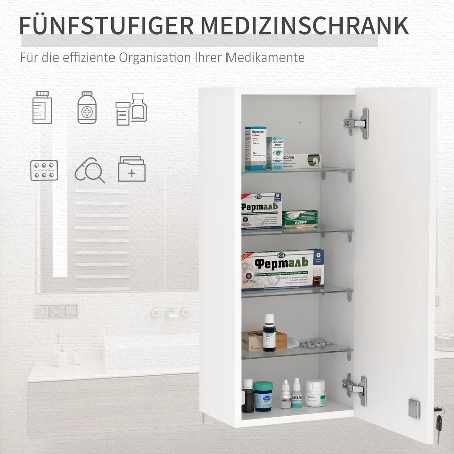 kleankin Medizinschrank verstellbare Trennwände weiß