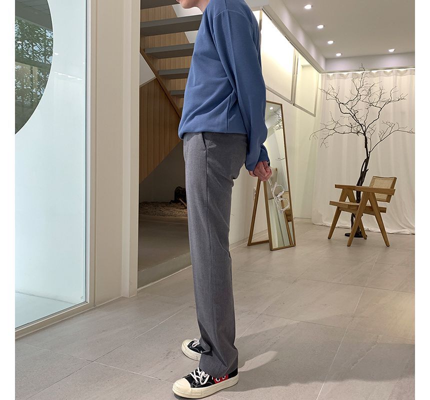 Omozando - Mid Rise Plain Straight Leg Dress Pants