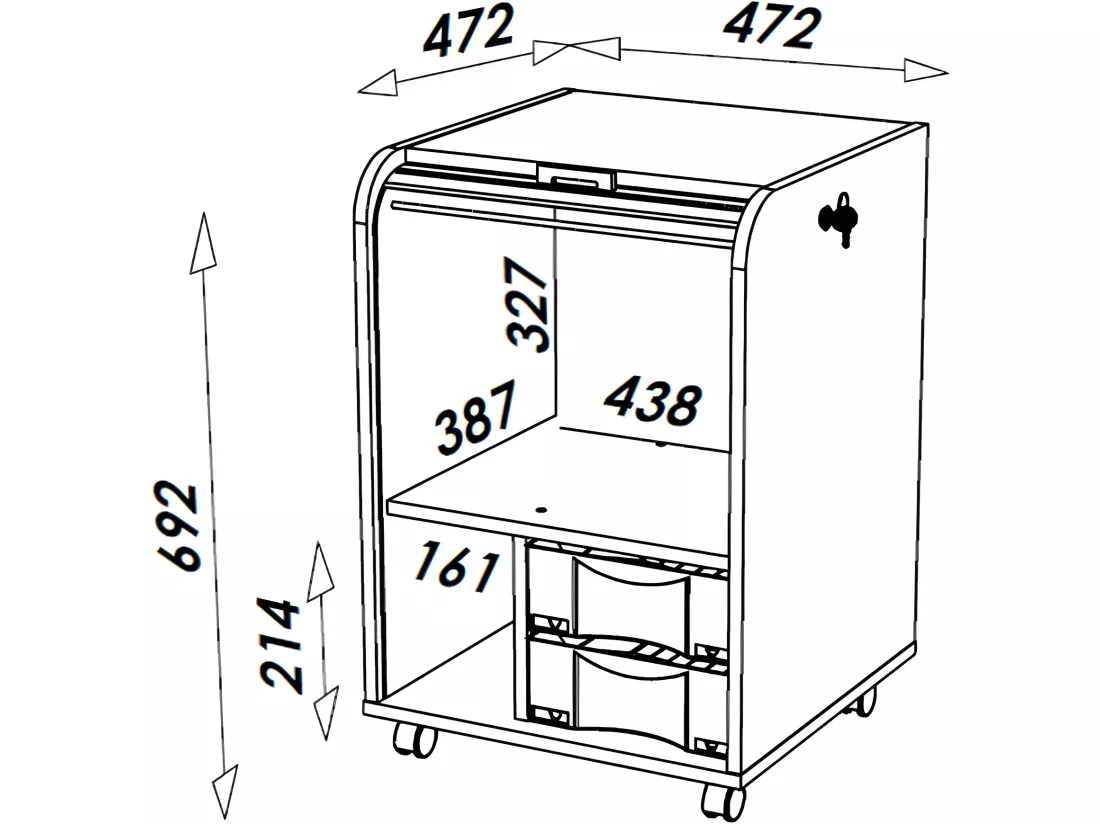 Caisson de Bureau Noir Bicolore à rideau - Coloris: Blanc