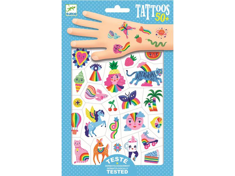 DJECO Tattoo Set Regenbogen Klebetattoos zum Thema Regenbogenfarben