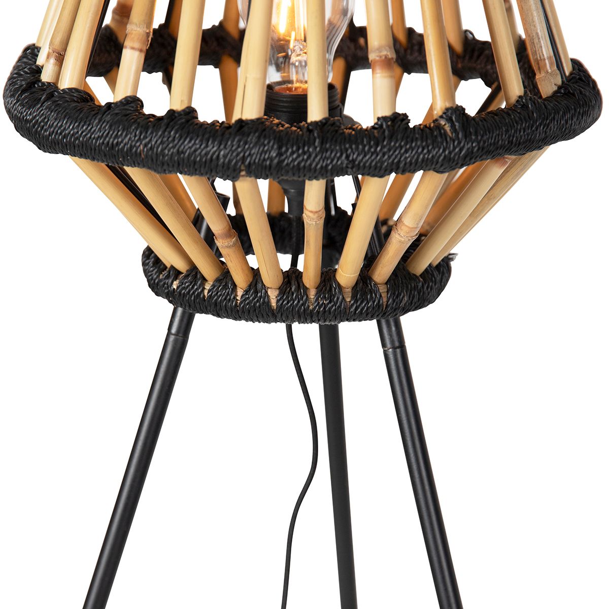 Oosterse tripod vloerlamp bamboe met zwart - Evalin