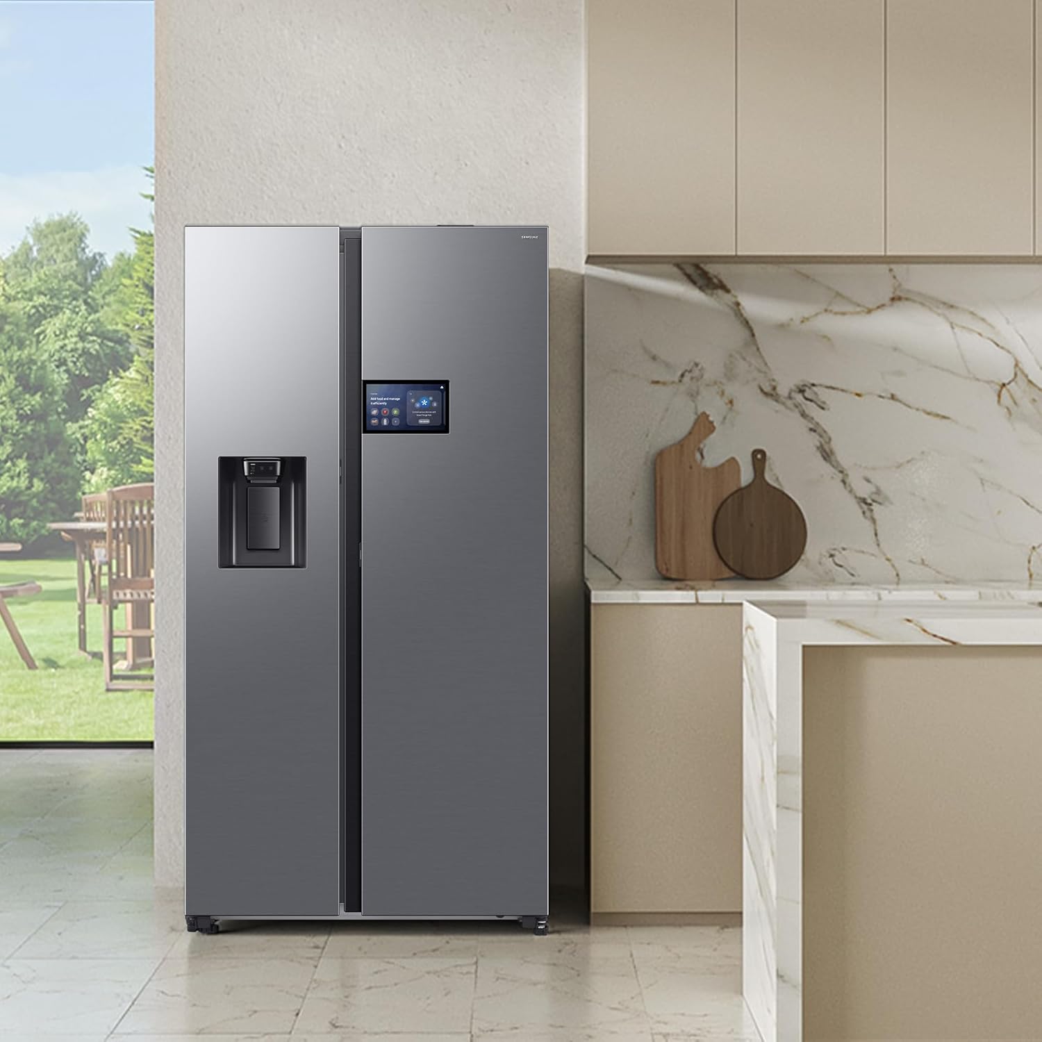 Samsung RS90F65EDTEF Side-by-Side Kühl-Gefrierkombination, AI Kühlschrank mit Gefrierfach, 178 cm, 621 l, Eis-/Wasserspender mit Wassertank, AI Home, Voice Control, Edelstahl Look