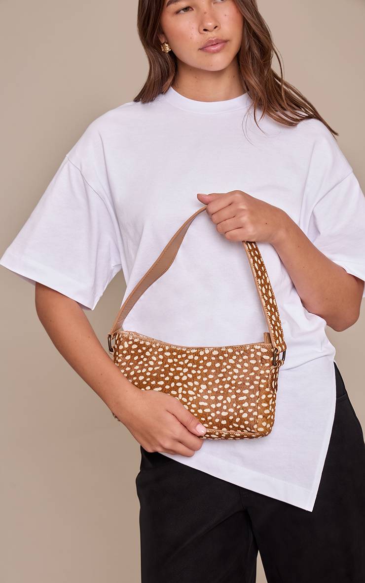 Marron Sac À Bandoulière En Cuir Véritable Imprimé Vache