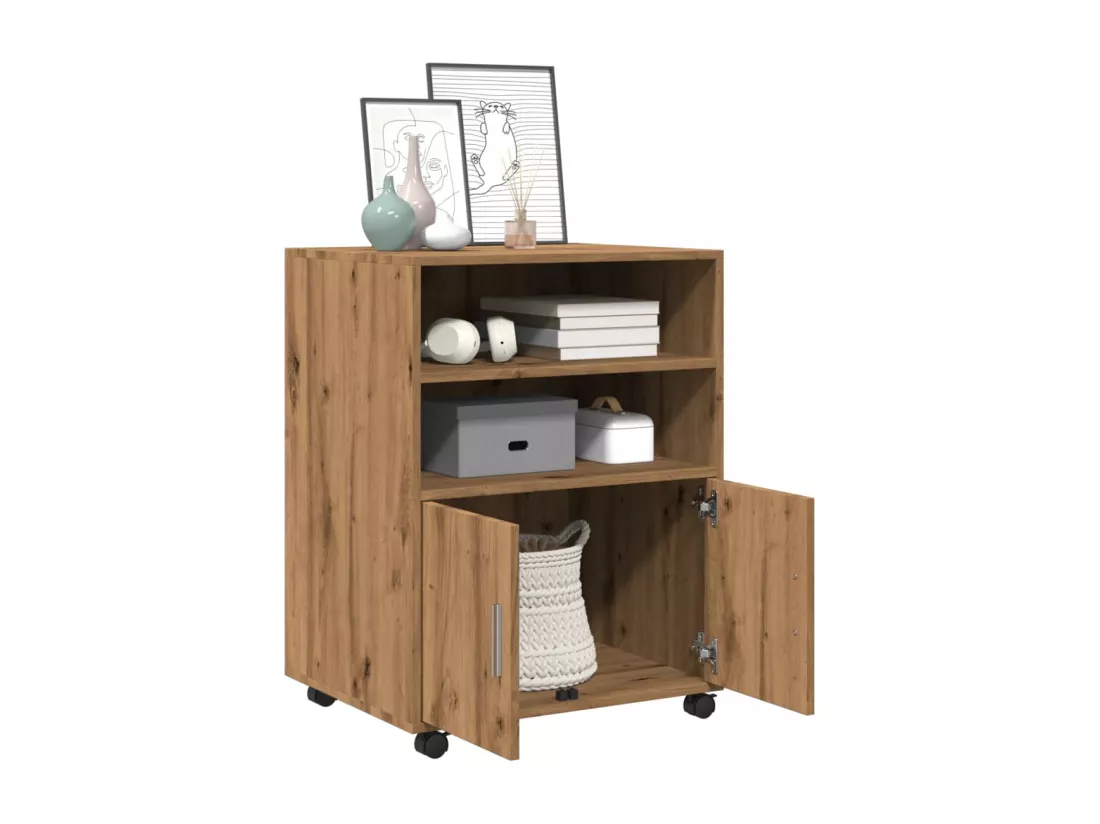 Armoire à roulettes chêne artisanal 60x48x81 cm bois ingénierie