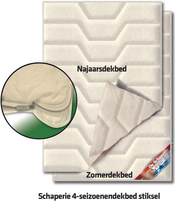 De Schaperie | Luxe 4-Seizoenen 100% IWS Zuiver Scheer wollen Dekbed met Rits | All-Season | 240x220 cm (extra lang)
