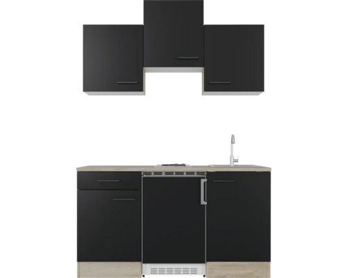 Flex Well enkele keuken met apparatuur Capri 150 cm zwart mat gedemonteerde variant omkeerbaar 00012519
