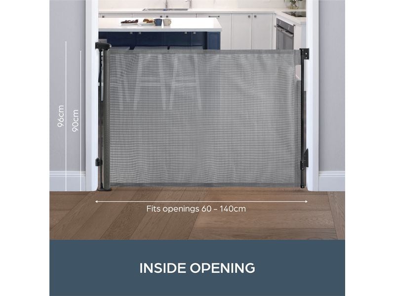 DREAMBABY Türschutzgitter Glide n Hide 60 cm - 140 cm Grau Einziehbares Türschutzgitter zum Anschrauben
