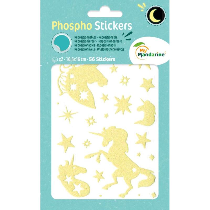 Phospho' Stick, Sach 2 pl 10,5x16cm, Licornes - Jaune fluo