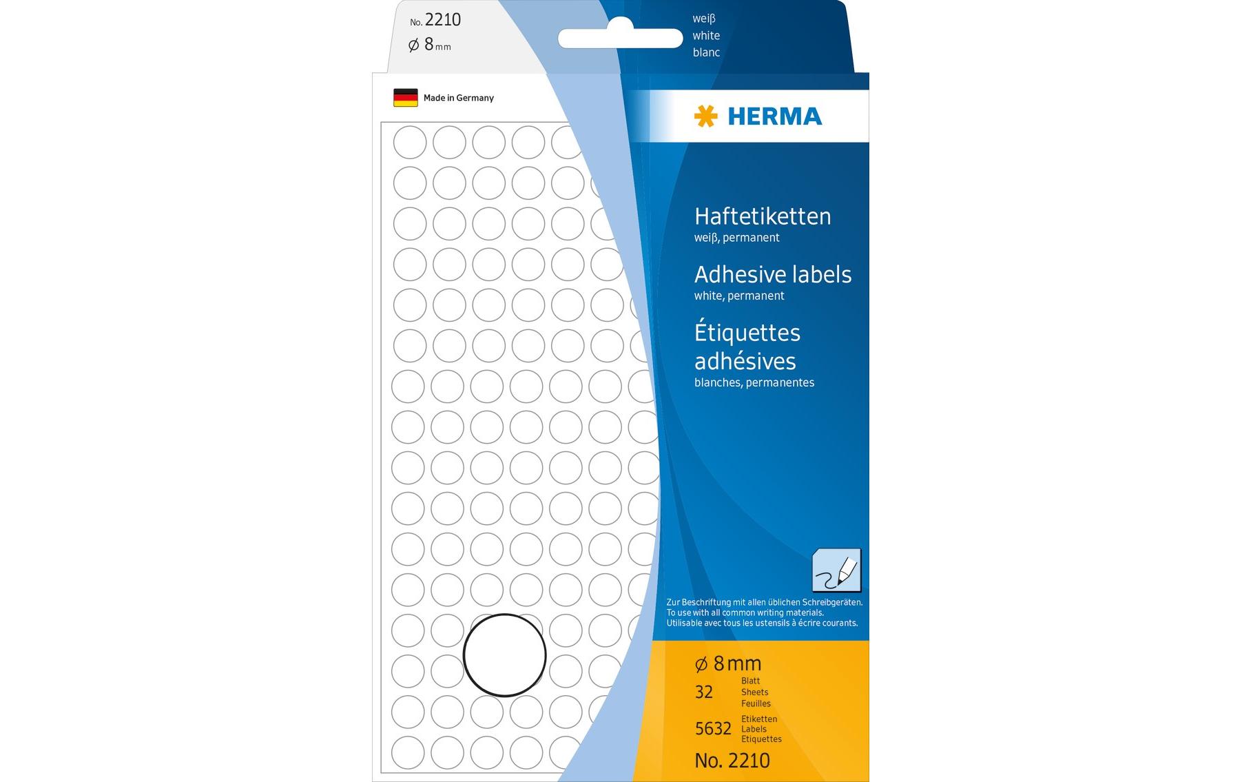 Vielzweck-Etiketten 2210 Ø 8 mm, Weiss, 32 BlattSelbstklebende Markierungspunkte für Pinnwand, Flipchart und vieles mehr
