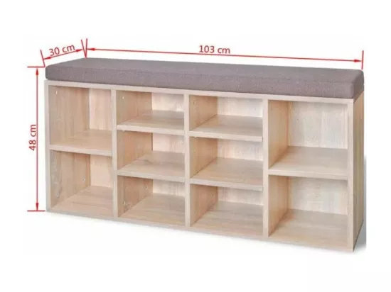 Banc de rangement chaussures 10 compartiments bois chêne clair Lou
