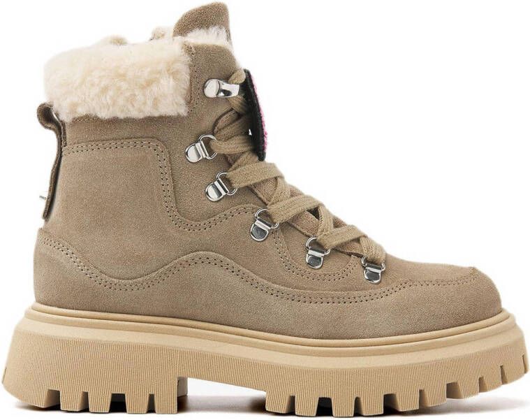 Nubikk Fae Montagne JR suède veterboots taupe Bruin Meisjes Suede Effen 30