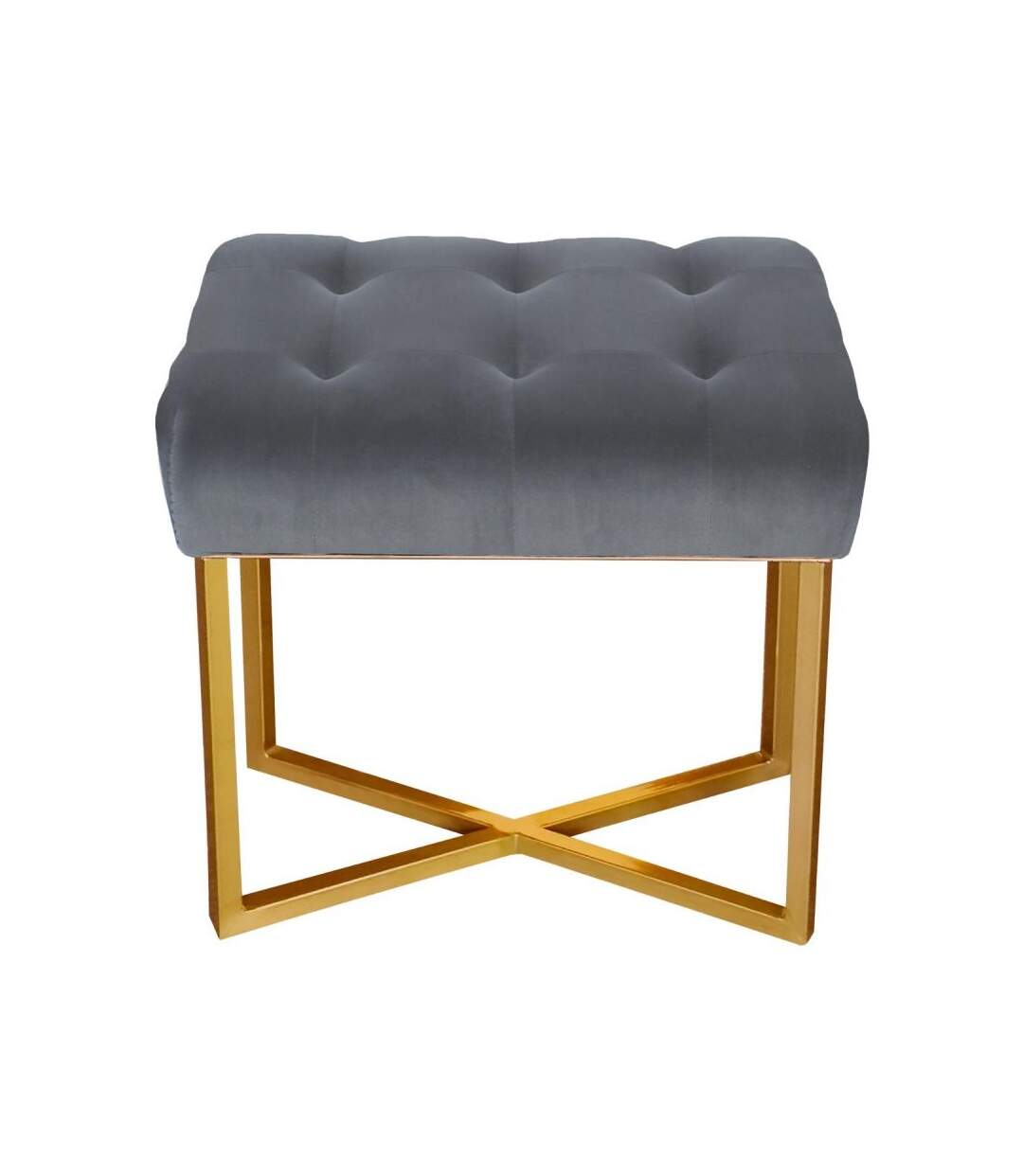 Paris Prix - Tabouret Pouf En Velours auvea 50cm Argent