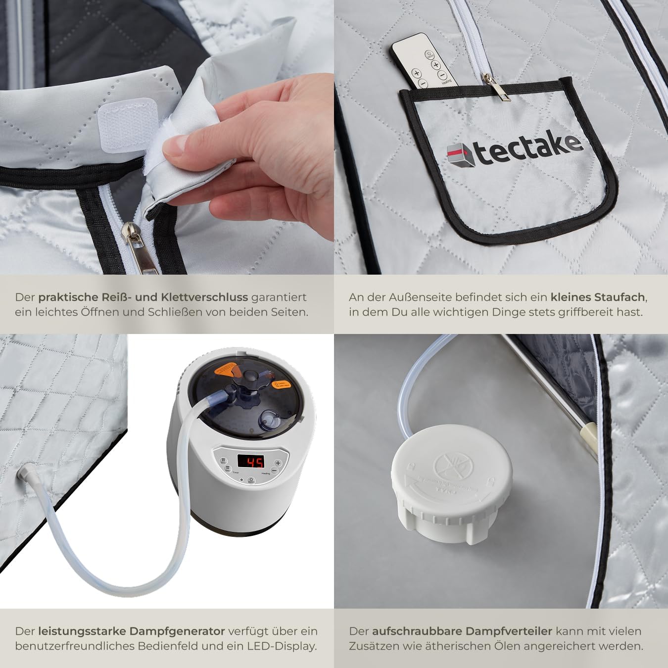 tectake® tragbare Dampfsauna für Zuhause mit 15 Temperaturmodi und Timer, Sauna Zelt für Zuhause, Zeltsauna mit Ofen/Dampfgenerator, Mini Sauna, Wellness für Zuhause, Heimsauna - Silbergrau