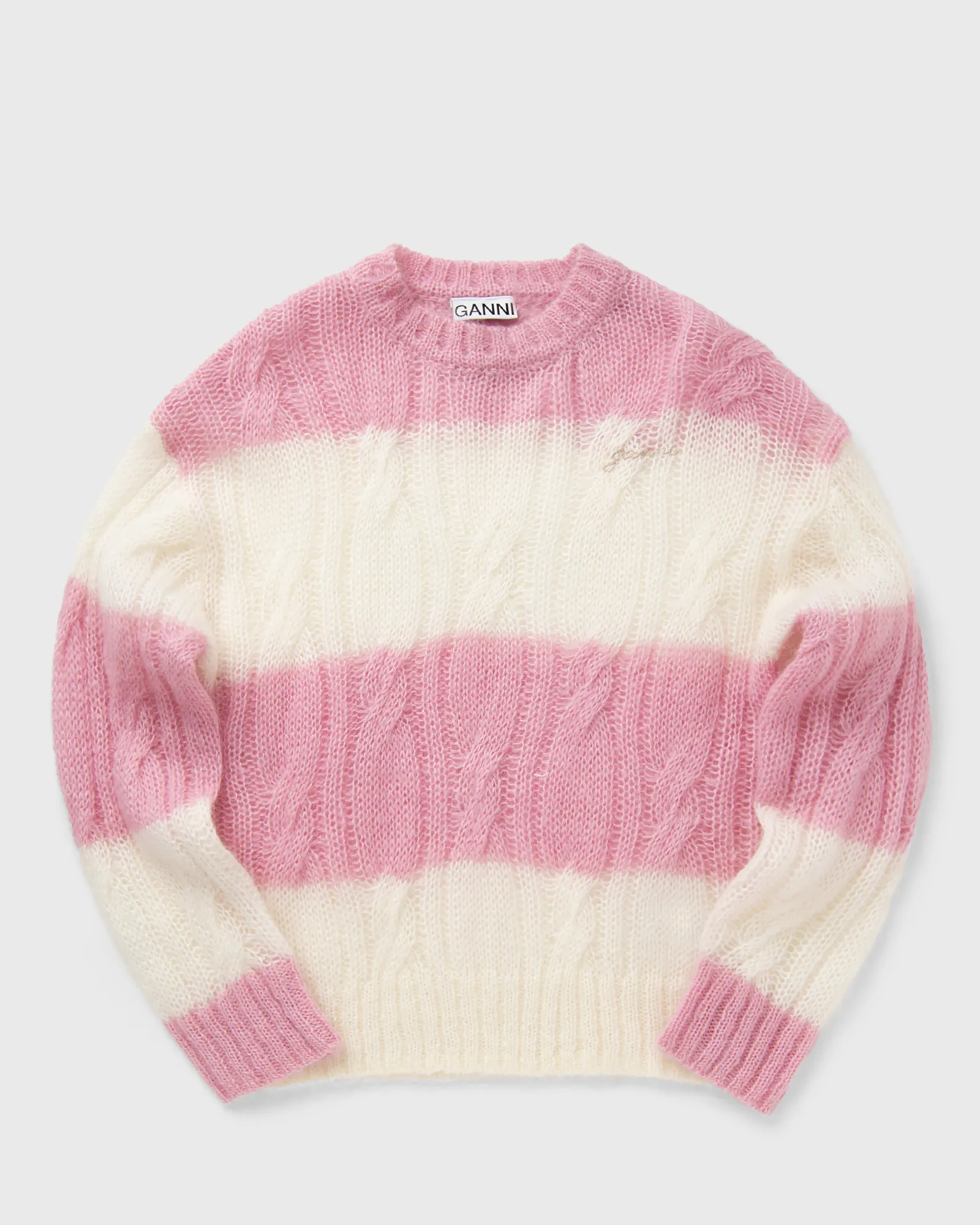 Ganni Mohair Striped Cable O-neck