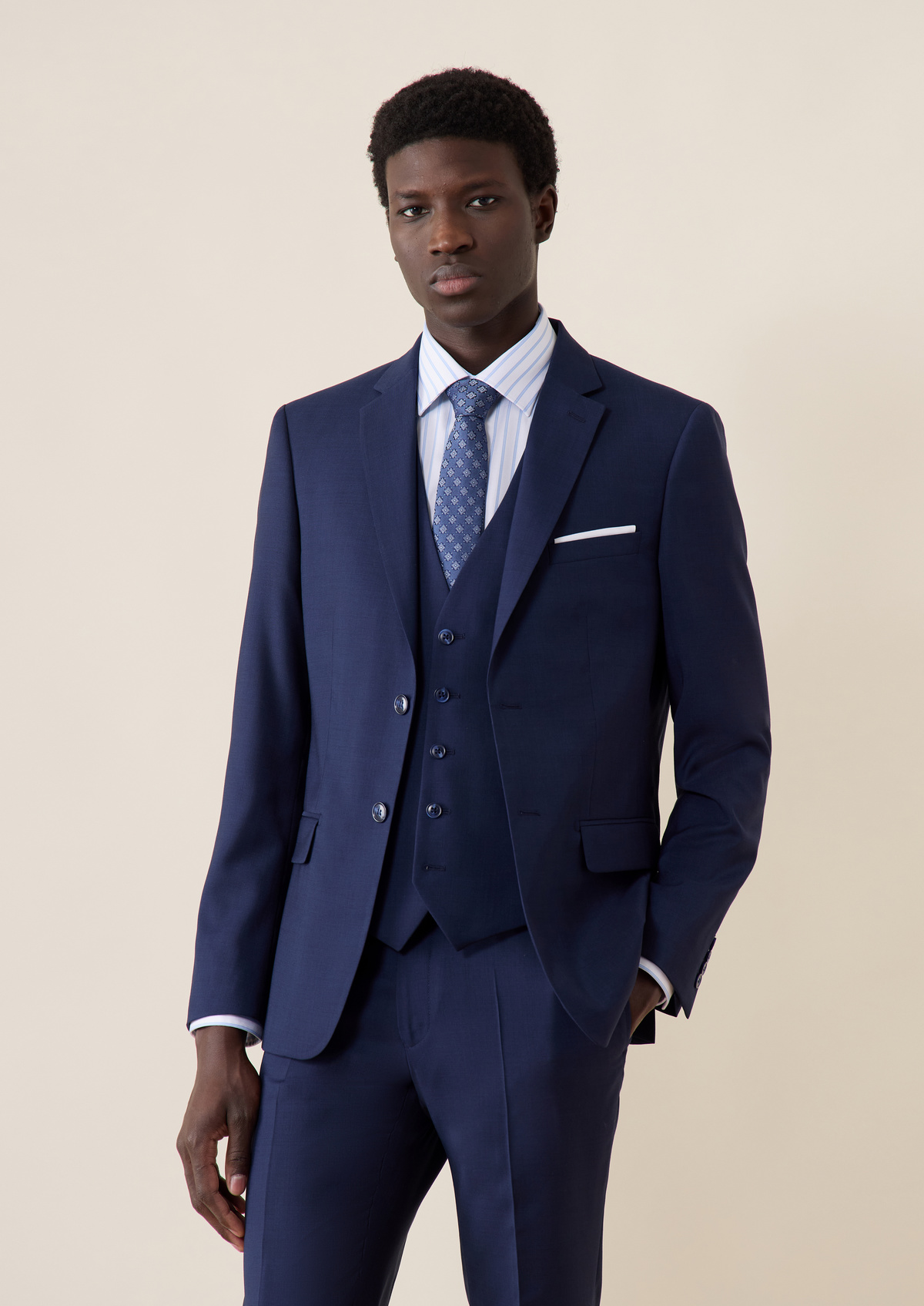 Veste de costume Regular en laine bleu marine Prince de Galles