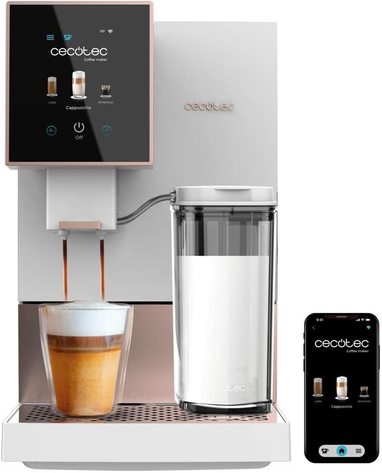 Cecotec Machine a Café Espresso Superautomatique Cremmaet Compactccino Connected Black Rose. 19 Bars, cran TFT, Wifi, Moulin Integré, Réservoir d'eau 1,1 L et de lait 400 ml, Nettoyage Automatique