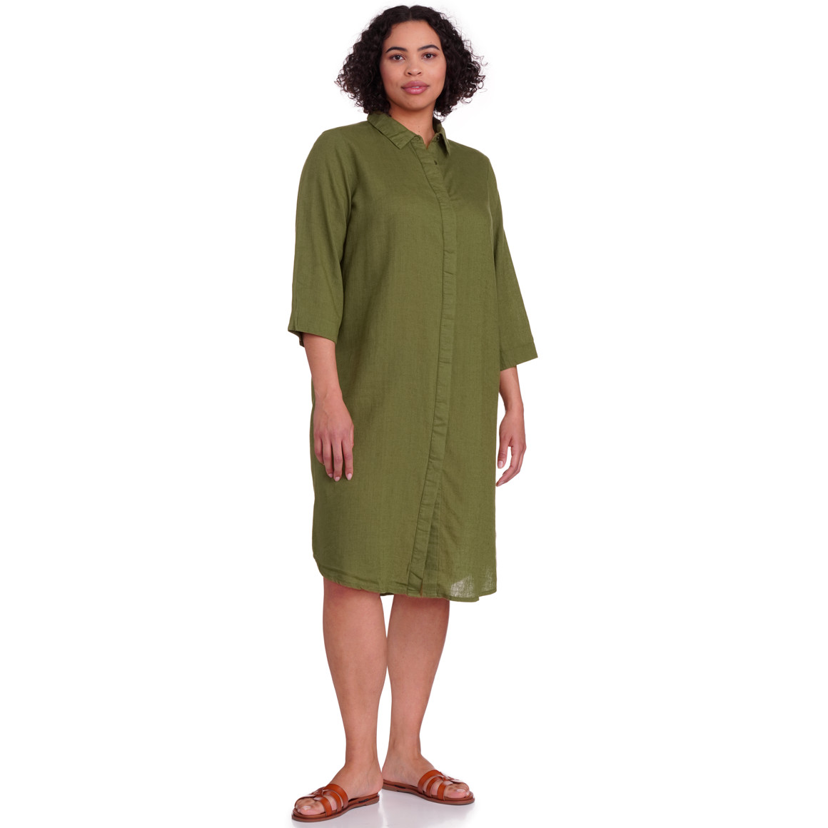 Gina Benotti Damen Leinen-Blusenkleid mit Kragen oliv