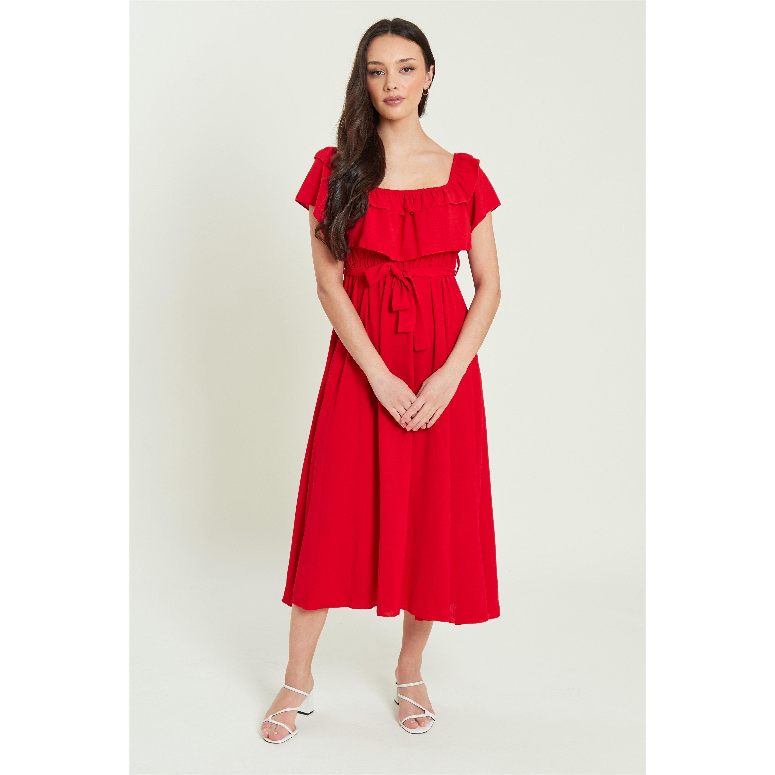 Be You Frill Frill Bardot Belted Midaxi Dress