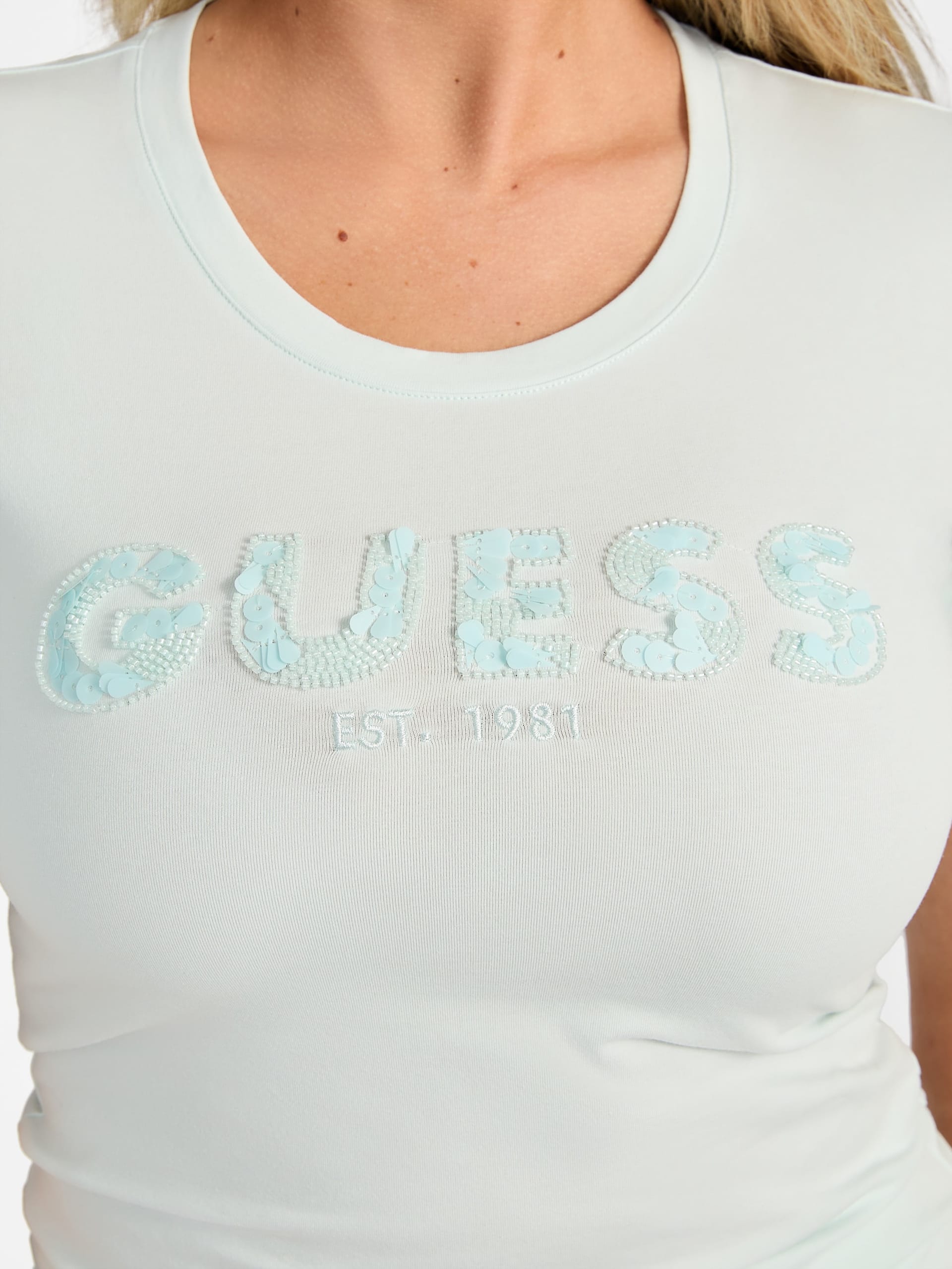 Camiseta Eco de gola redonda com lantejoulas