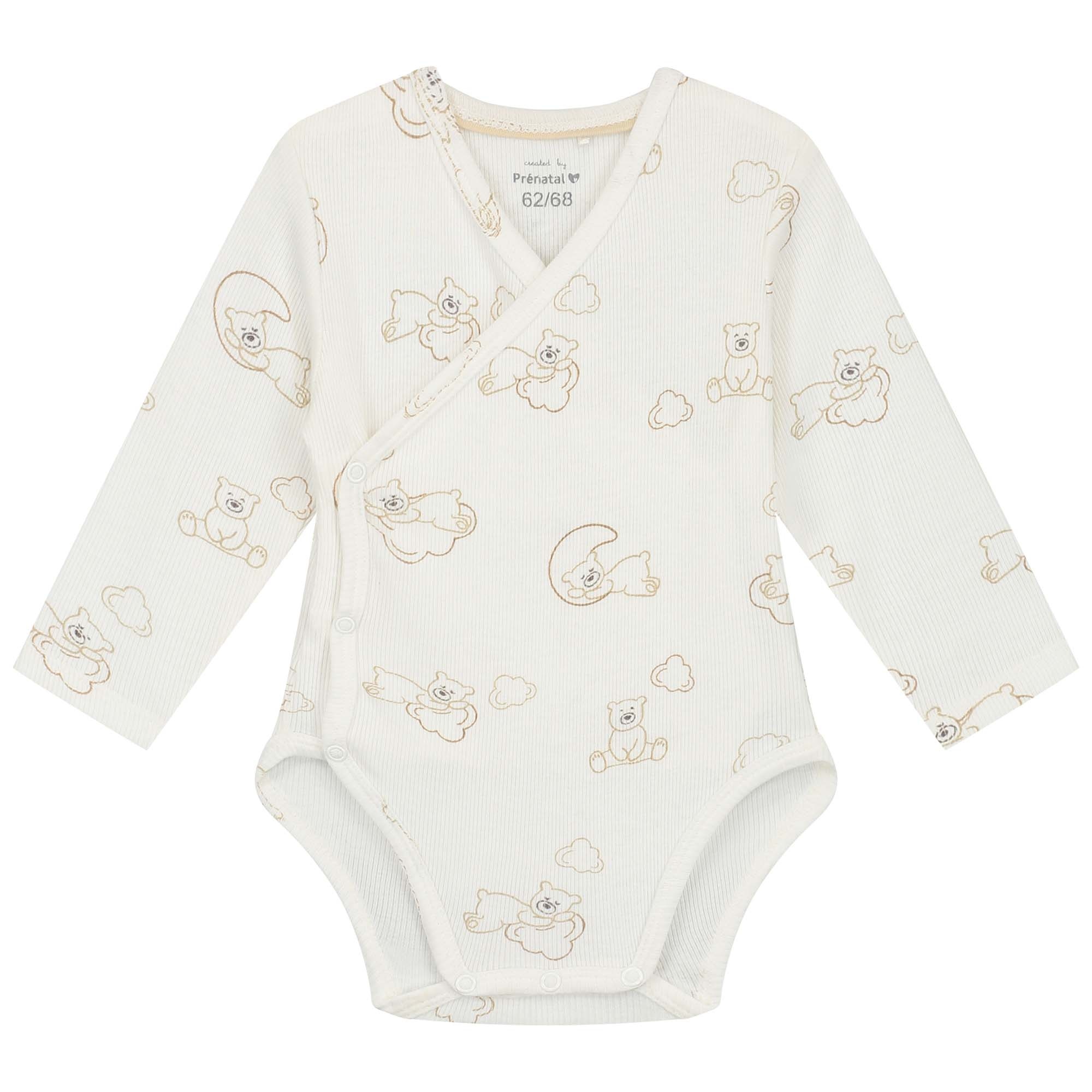 Prénatal overslagromper beren rib lange mouwen all over print wit