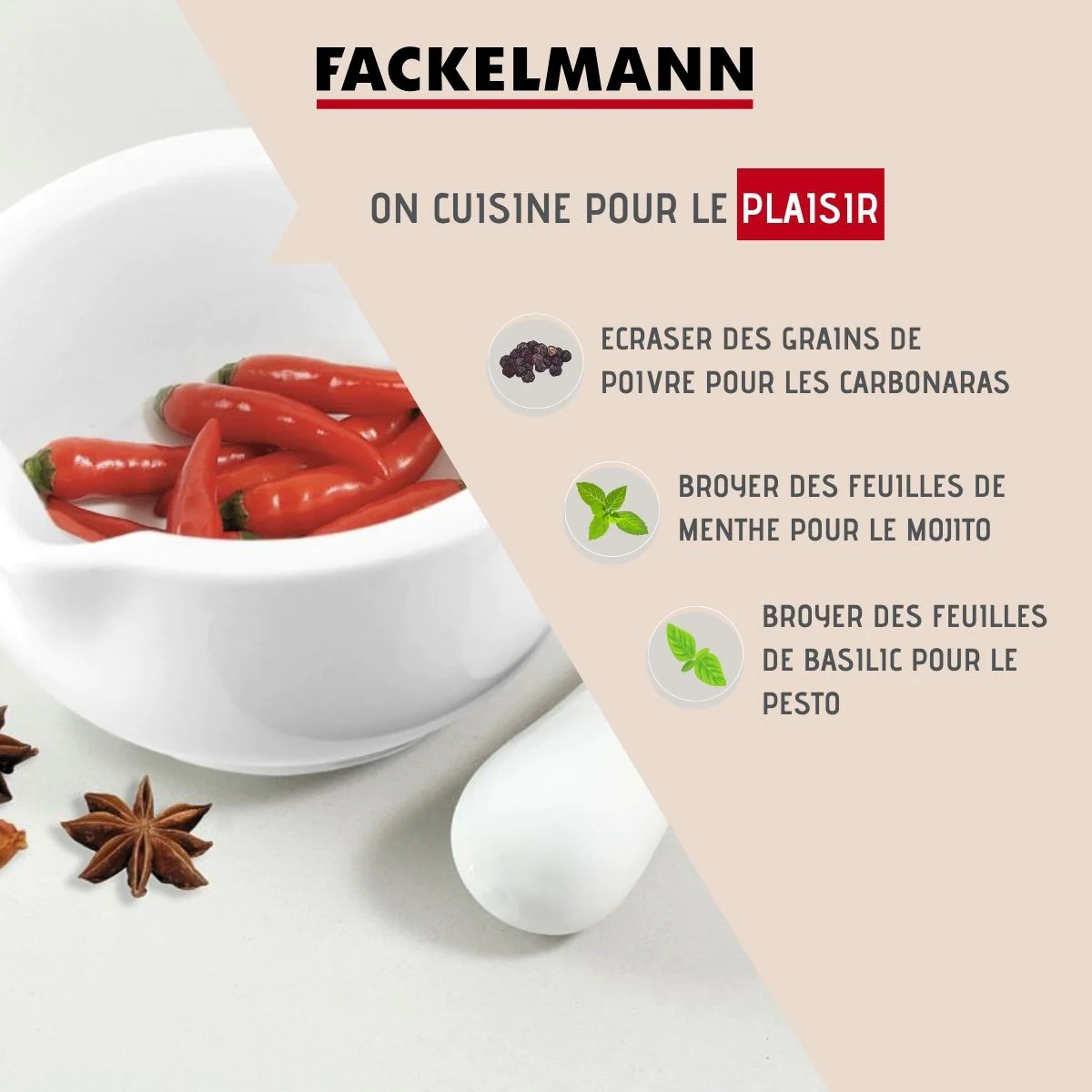 Mortier de cuisine avec pilon en porcelaine Fackelmann Basic Fackelman