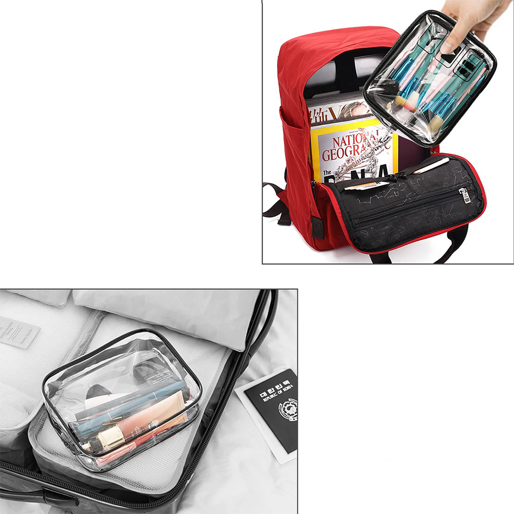 (205x150mm) Kosmetik Reise Necessaire Tasche Organizer Bag mit Reissverschluss - Transparent / Grau