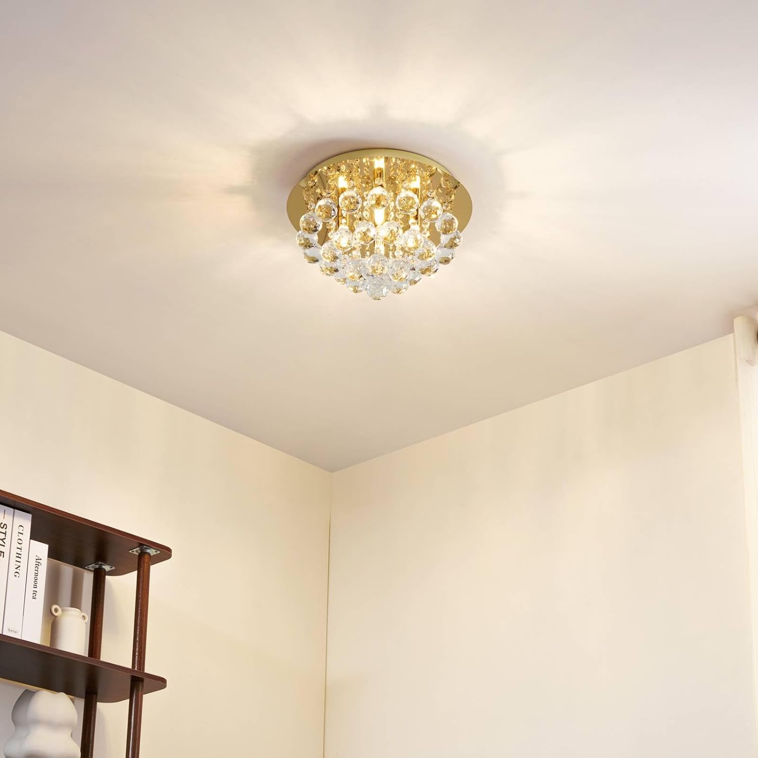 Lindby Kristall Deckenlampe goldfarben Ø 35 cm, Kronleuchter Deckenleuchte 4x G9 ohne Leuchtmittel Wohnzimmerlampe Schlafzimmerlampe Esszimmerlampe