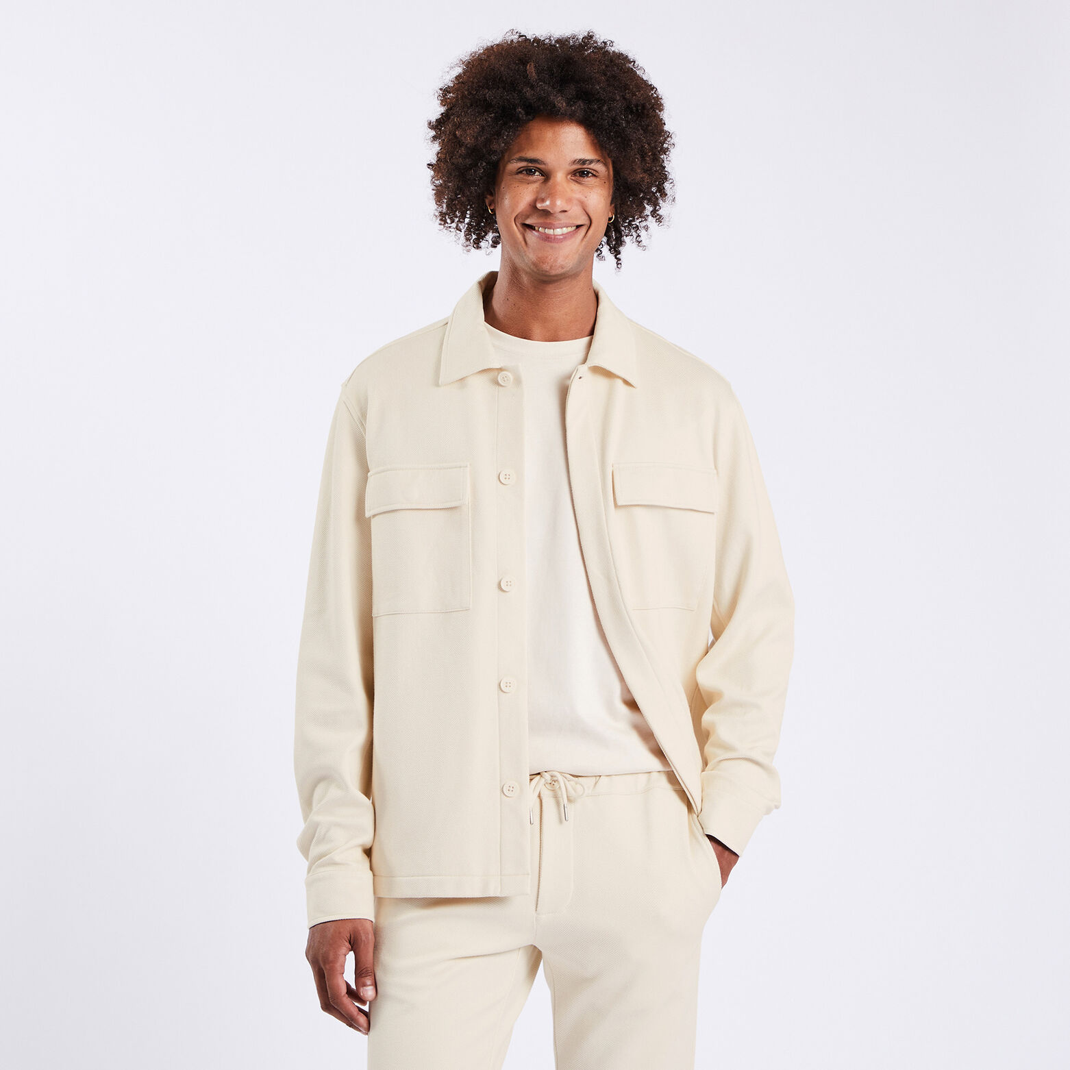 Surchemise unie coton maille Beige