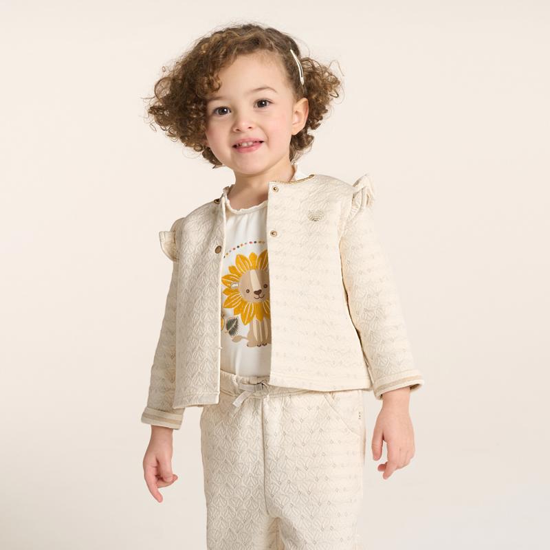 Gilet chaud molleton fantaisie à volants rose bébé fille Blanc
