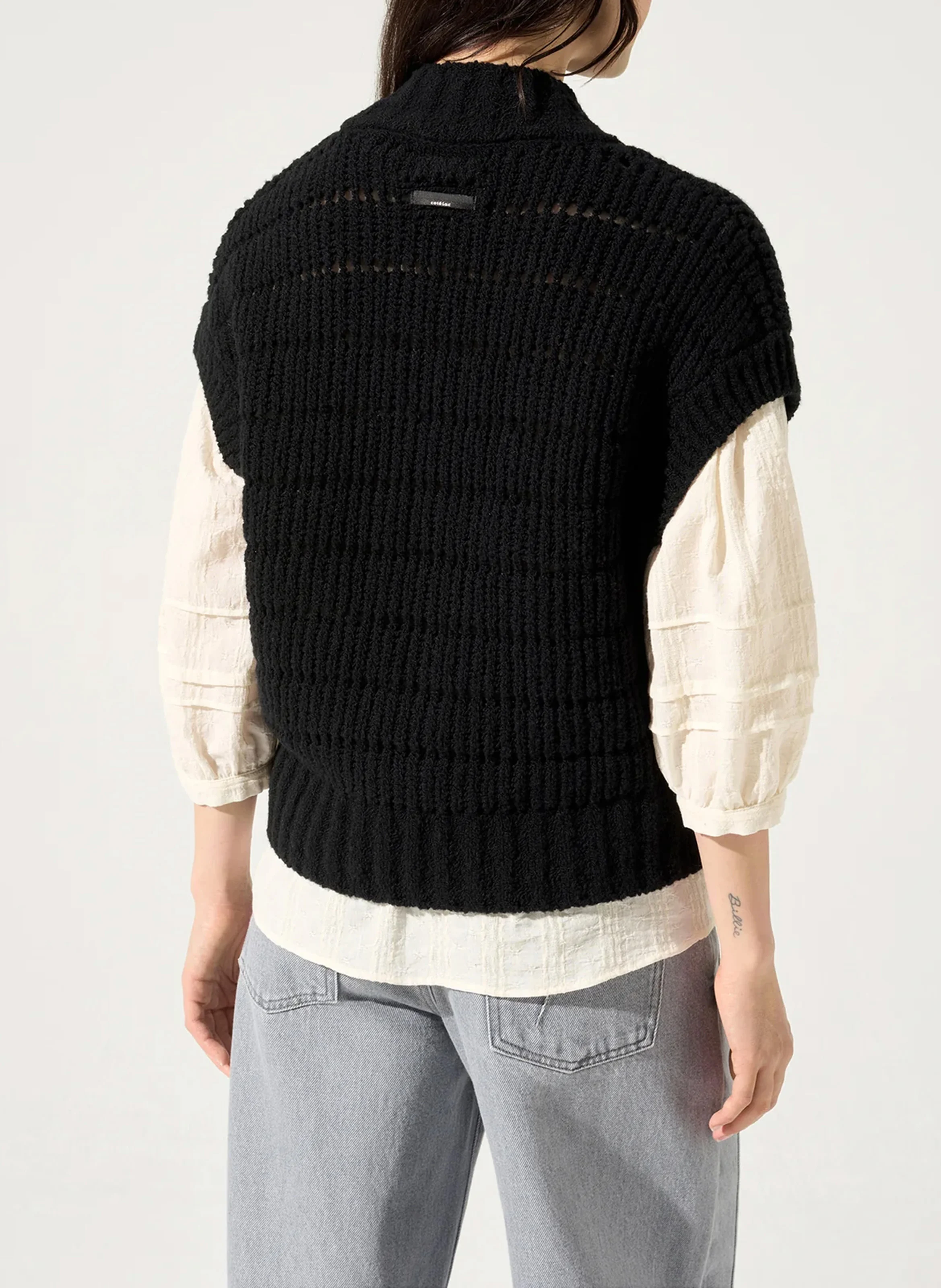 Cardigan ample col montant en laine mélangée | Noir