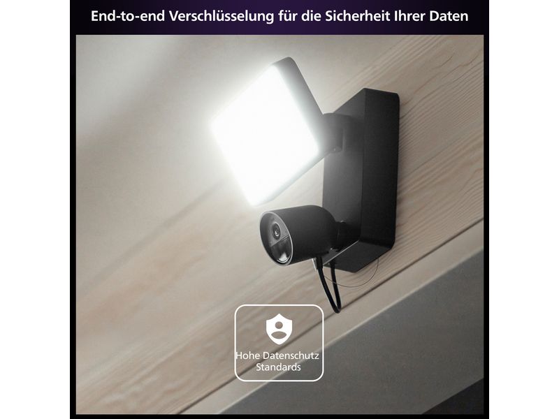 Philips Hue Secure Flutlichtkamera Schwarz Beleuchtung. Kamera. Hue Secure.