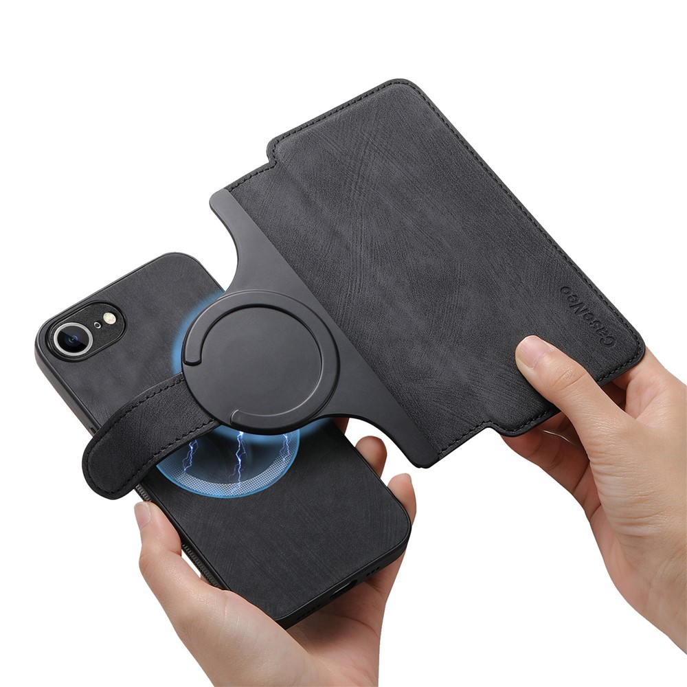 iPhone 16e MagSafe Leder Case Schutzhülle   Abnehmbare Tasche inkl. Kartenfächer - Schwarz