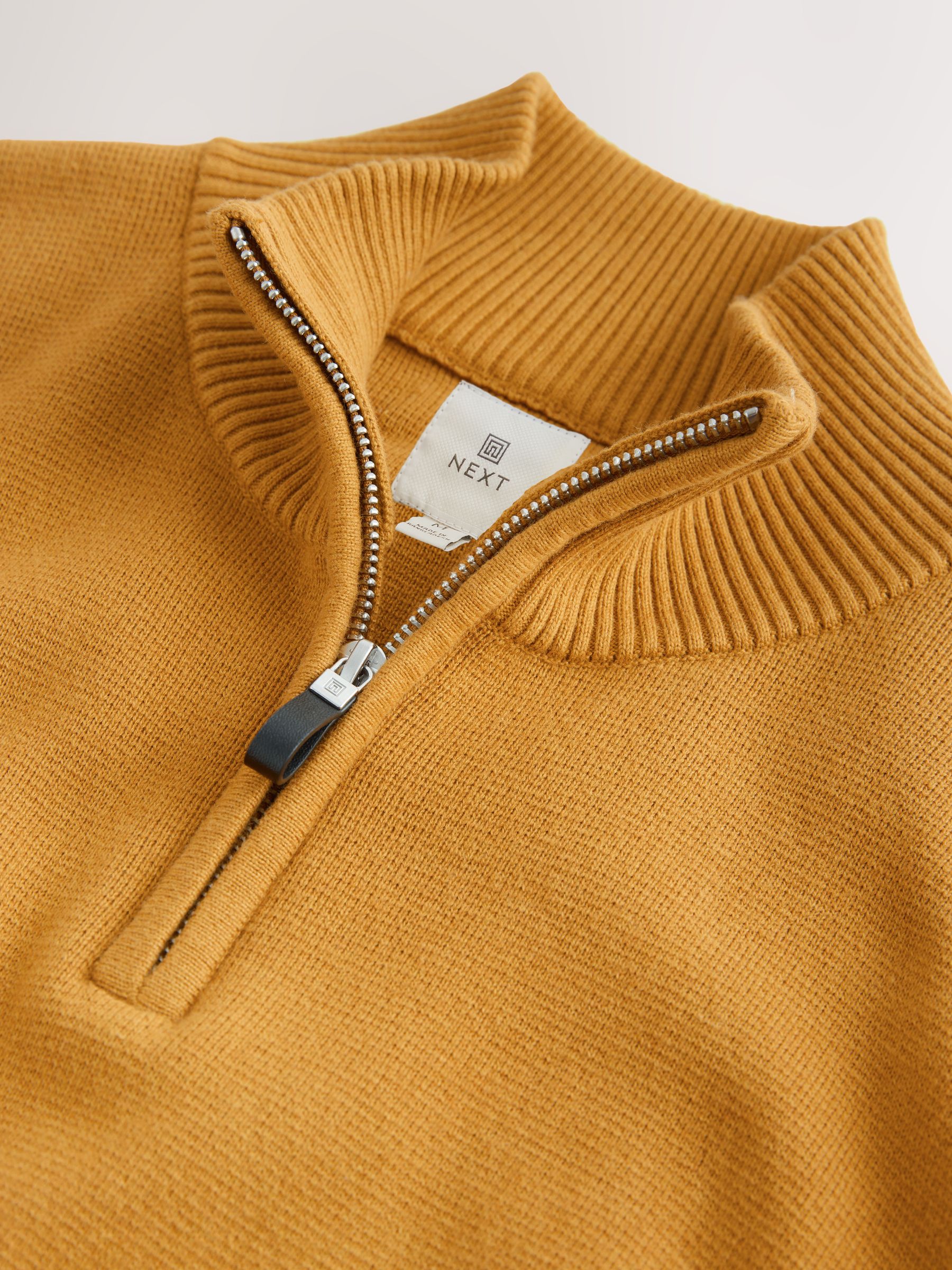 Okergeel - Effen - Regular fit 100% katoenen premium trui met korte rits