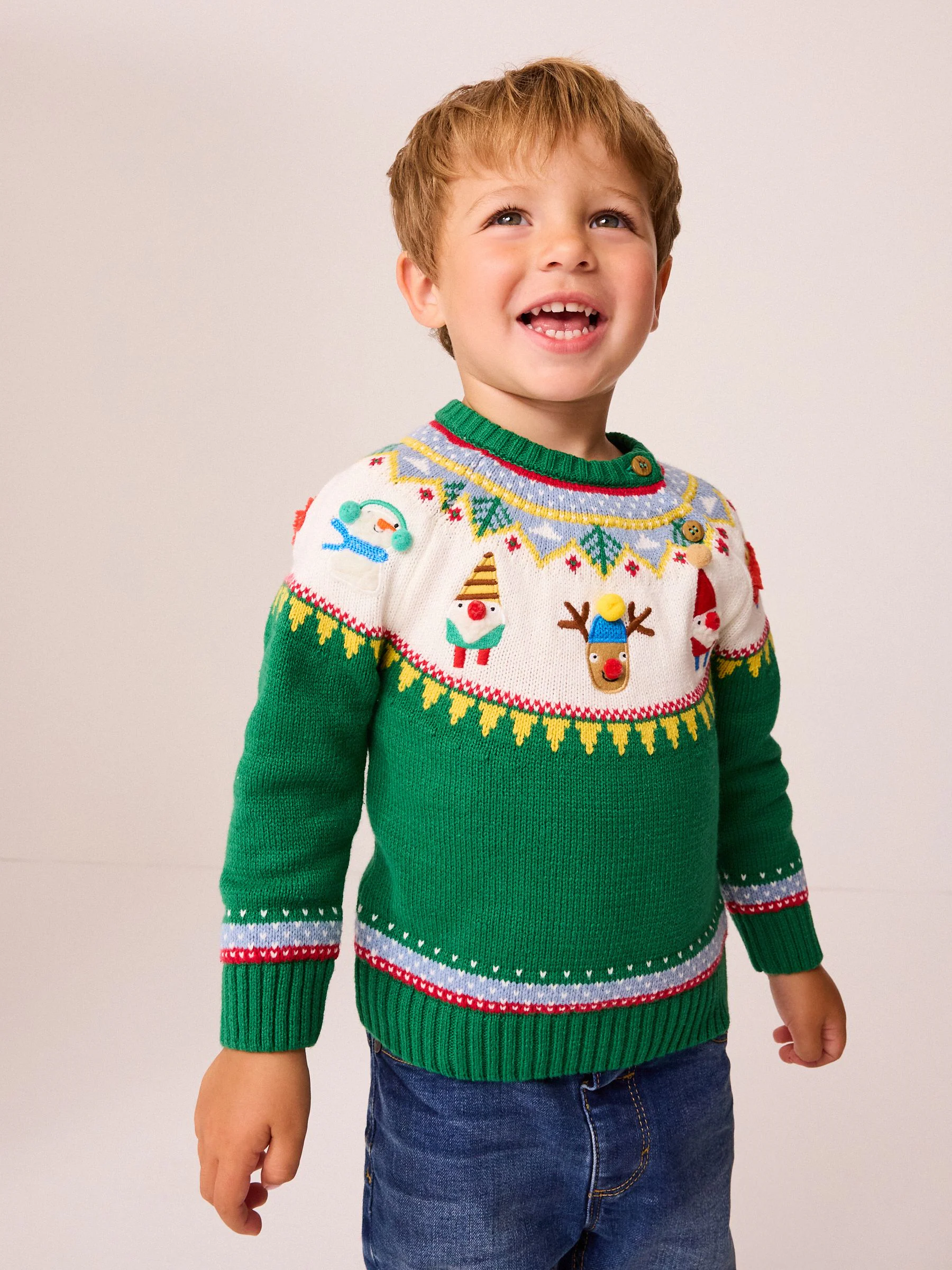 Groene figuurtjes - Kersttrui met ronde hals (3 mnd - 7 jr)