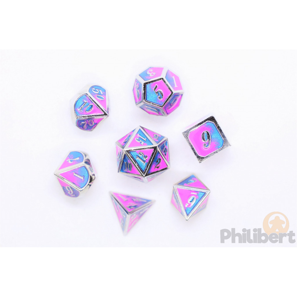 Set de 7 Dés JDR métalliques - Cotton Candy