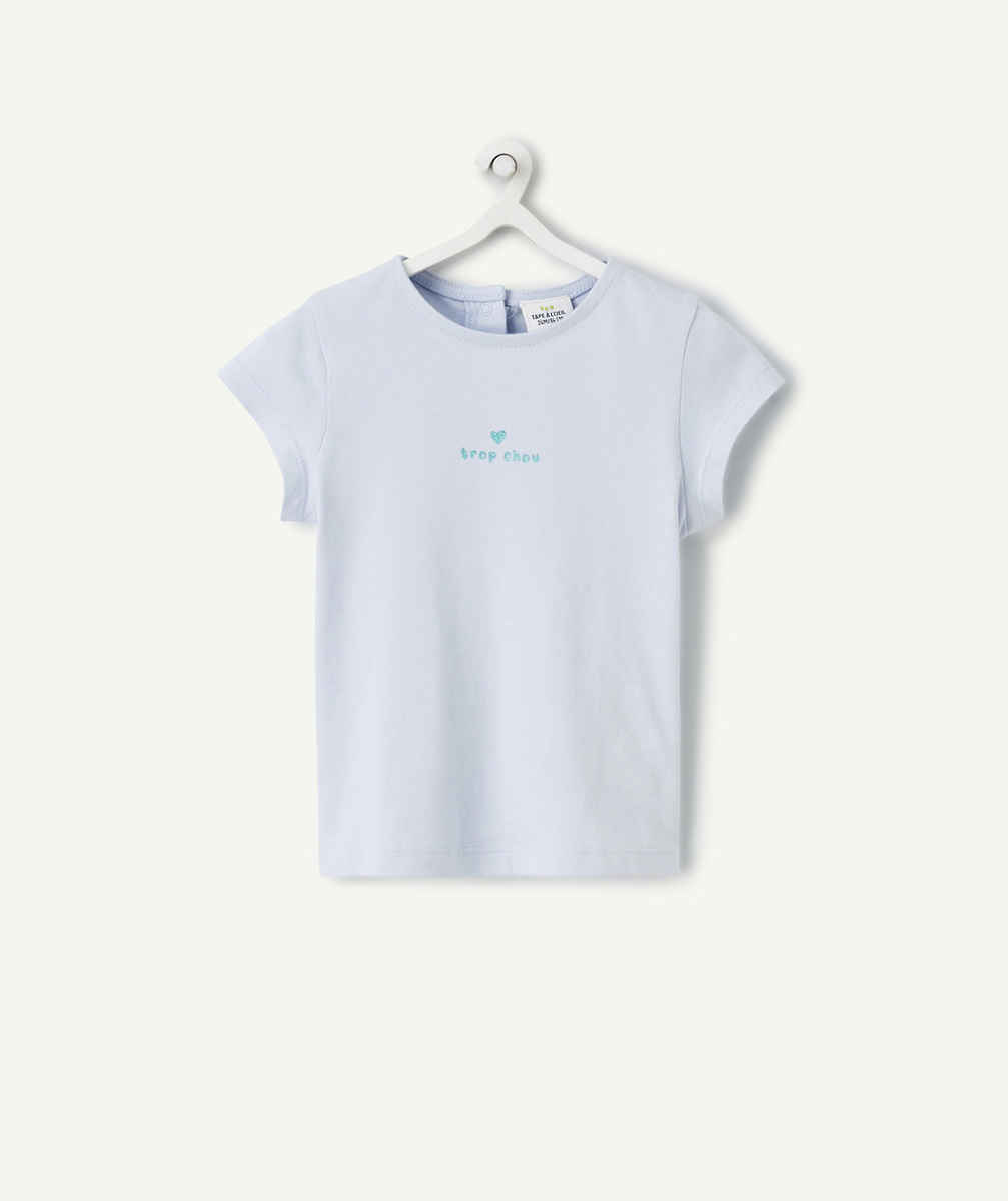 T-SHIRT MANCHES COURTES BÉBÉ FILLE EN COTON BIO BLEU AVEC MESSAGE