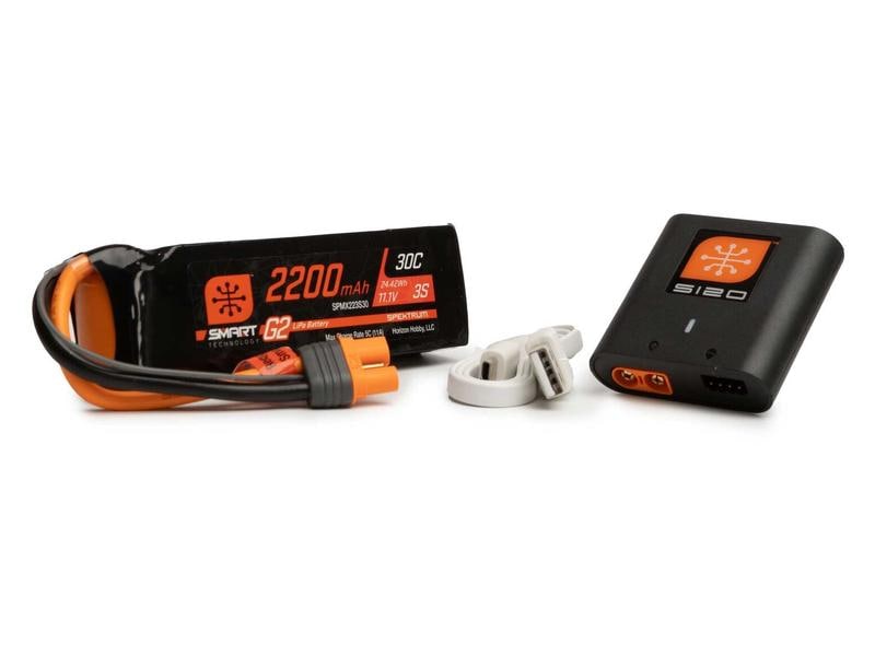Spektrum Smart Powerstage Air Bundle S120 Ladegerät & G2 3S Smart G2 11.1 V 2200 mAh LiPo Akku mit USB Ladegerät