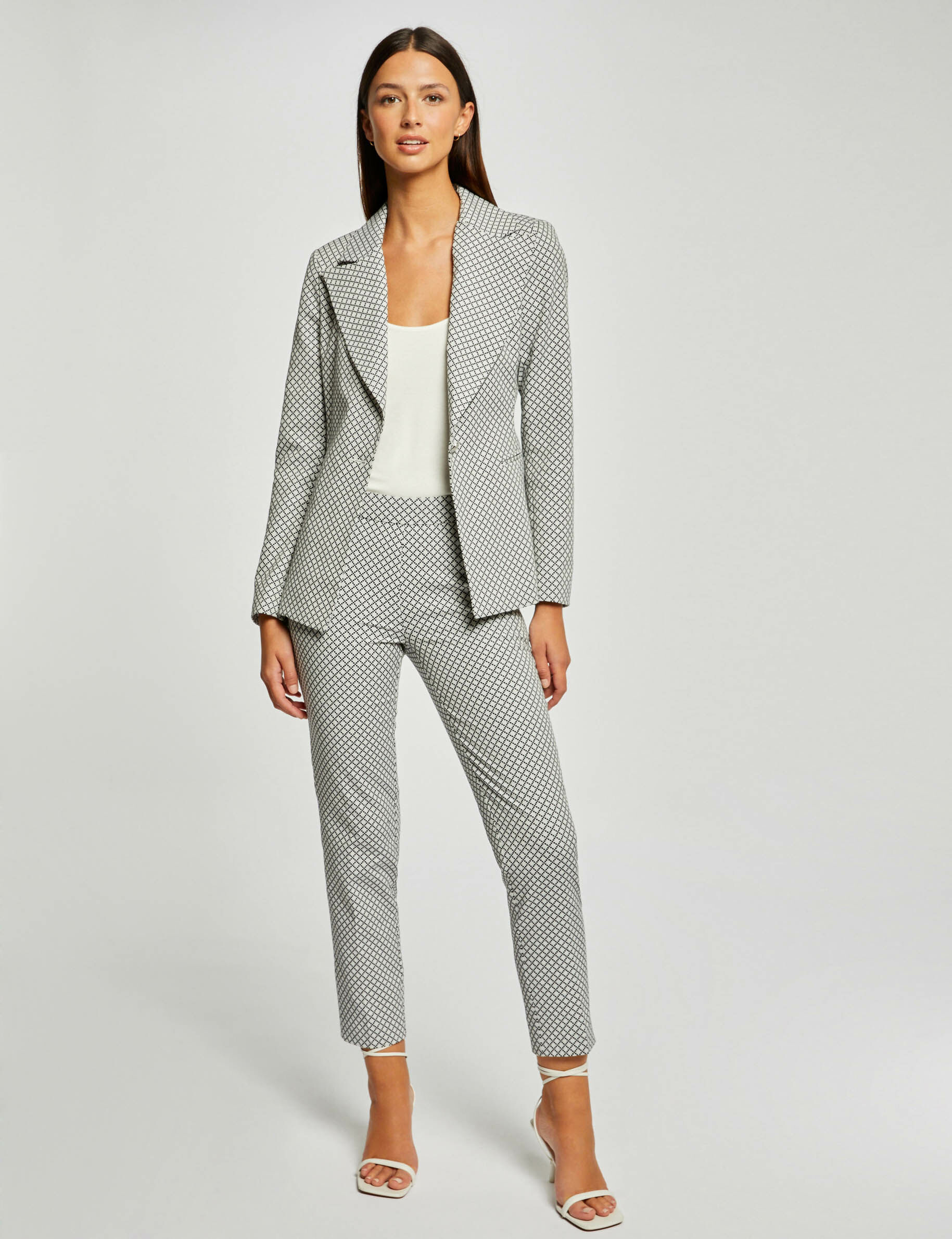 Pantalon cigarette 7/8ème imprimé ecru femme - ecru