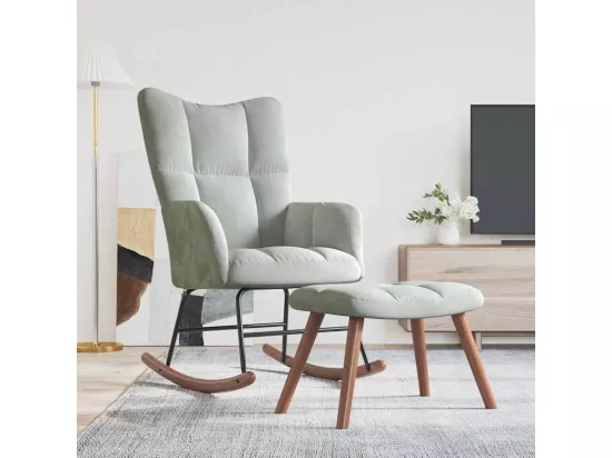 Chaise à bascule avec repose-pied Gris clair Velours
