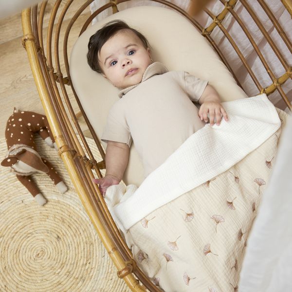 Meyco Baby Gingko Wiegdeken - 75 x 100 cm - Pre-Washed hydrofiel - Soft Sand