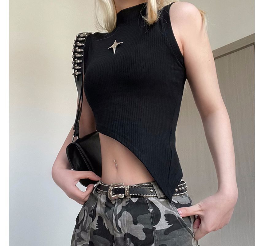 Honey River - Mouwloze crop top met col en sterlogo