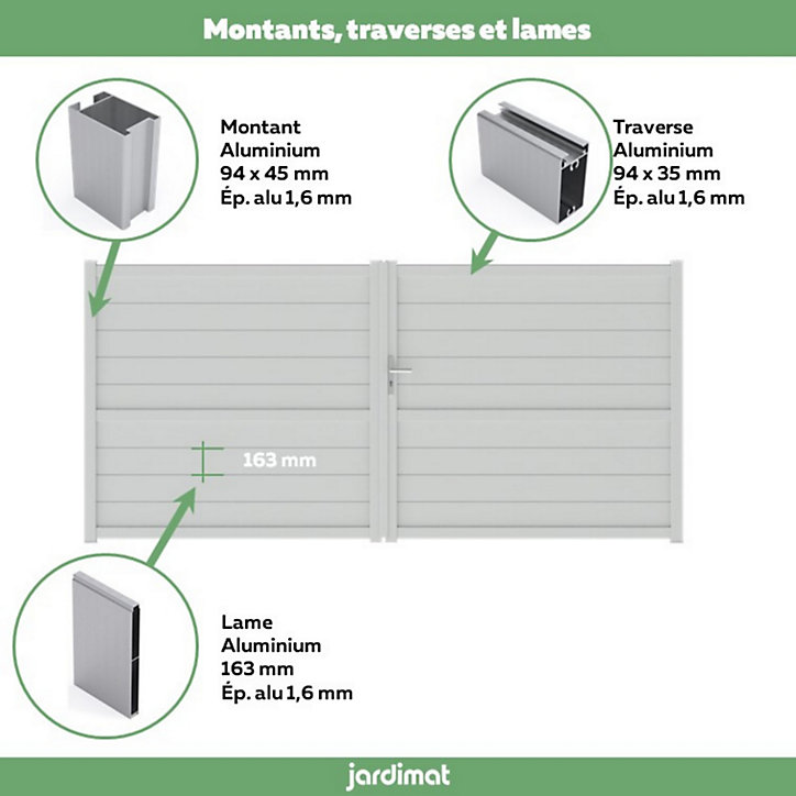 Portail Jardimat battant aluminium Perth blanc - 400 x h.170 cm