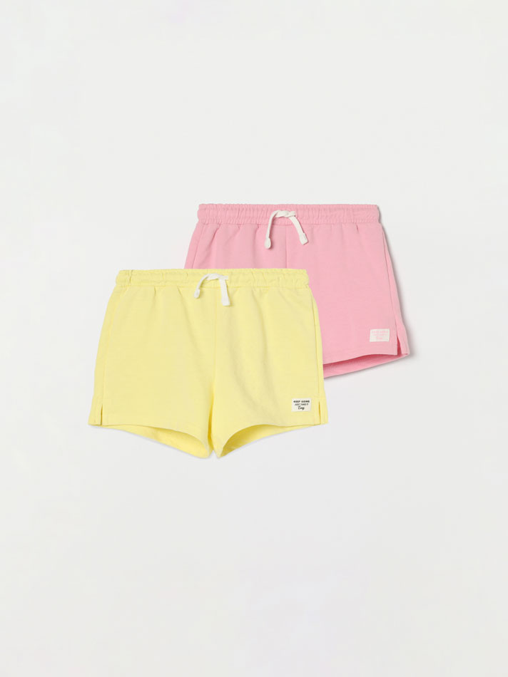 Conjunto de 2 shorts de fleece lisos e básicos - Rosa Fluorescente